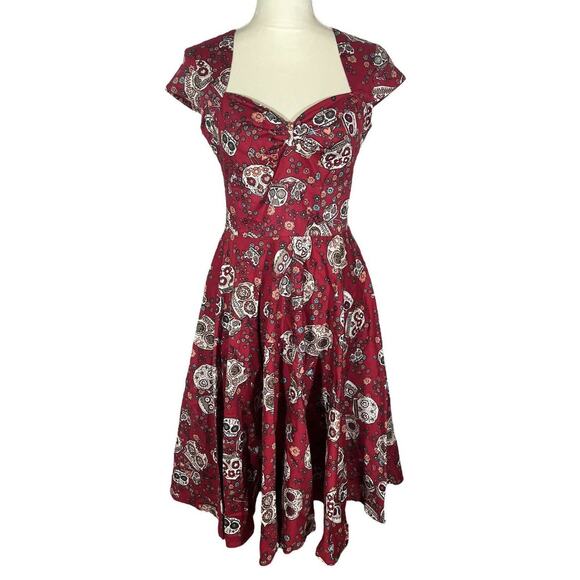 Hell Bunny Calavera Day of The Dead Flare Dress Sugar Skull Size Small NEW! - Picture 3 of 10